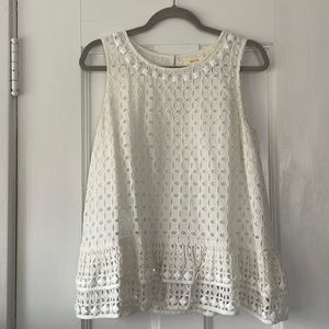 Anthropologie (Maeve) White Beaded Eyelet Top